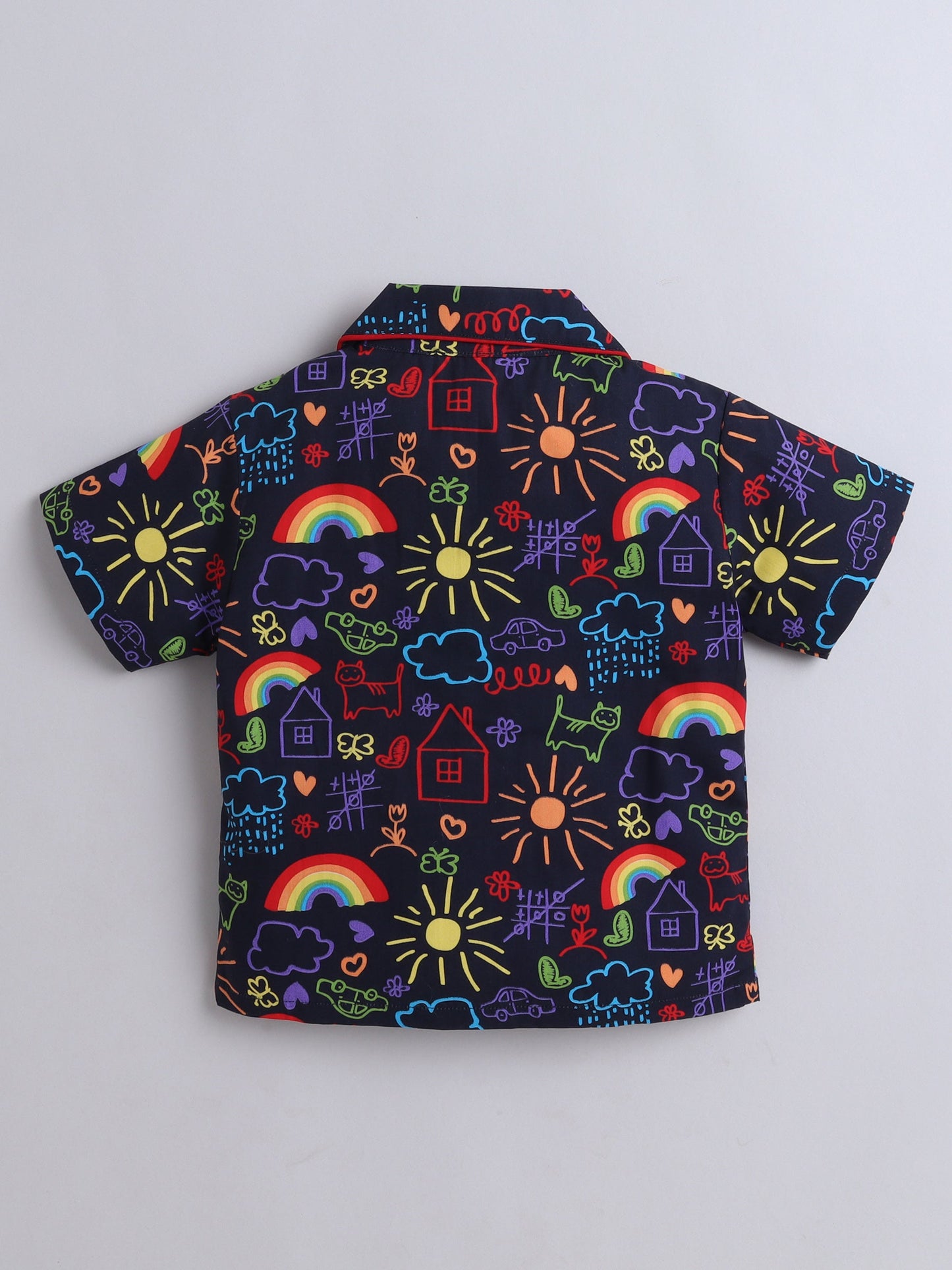 Cotton Woven Half Sleeves Doodle Art Printed Coordinating Night Suit Set - Blue