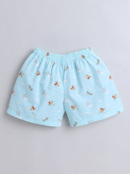The Magic Wand Cotton Half Sleeve Airplane Printed Night Suit Set Blue
