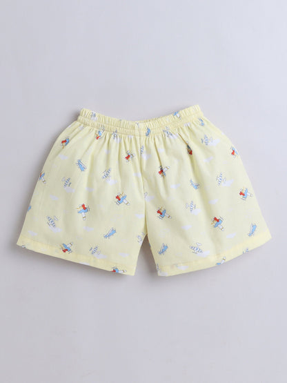 The Magic Wand Cotton Half Sleeve Airplane Printed Night Suit Set Yellow