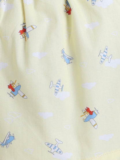The Magic Wand Cotton Half Sleeve Airplane Printed Night Suit Set Yellow