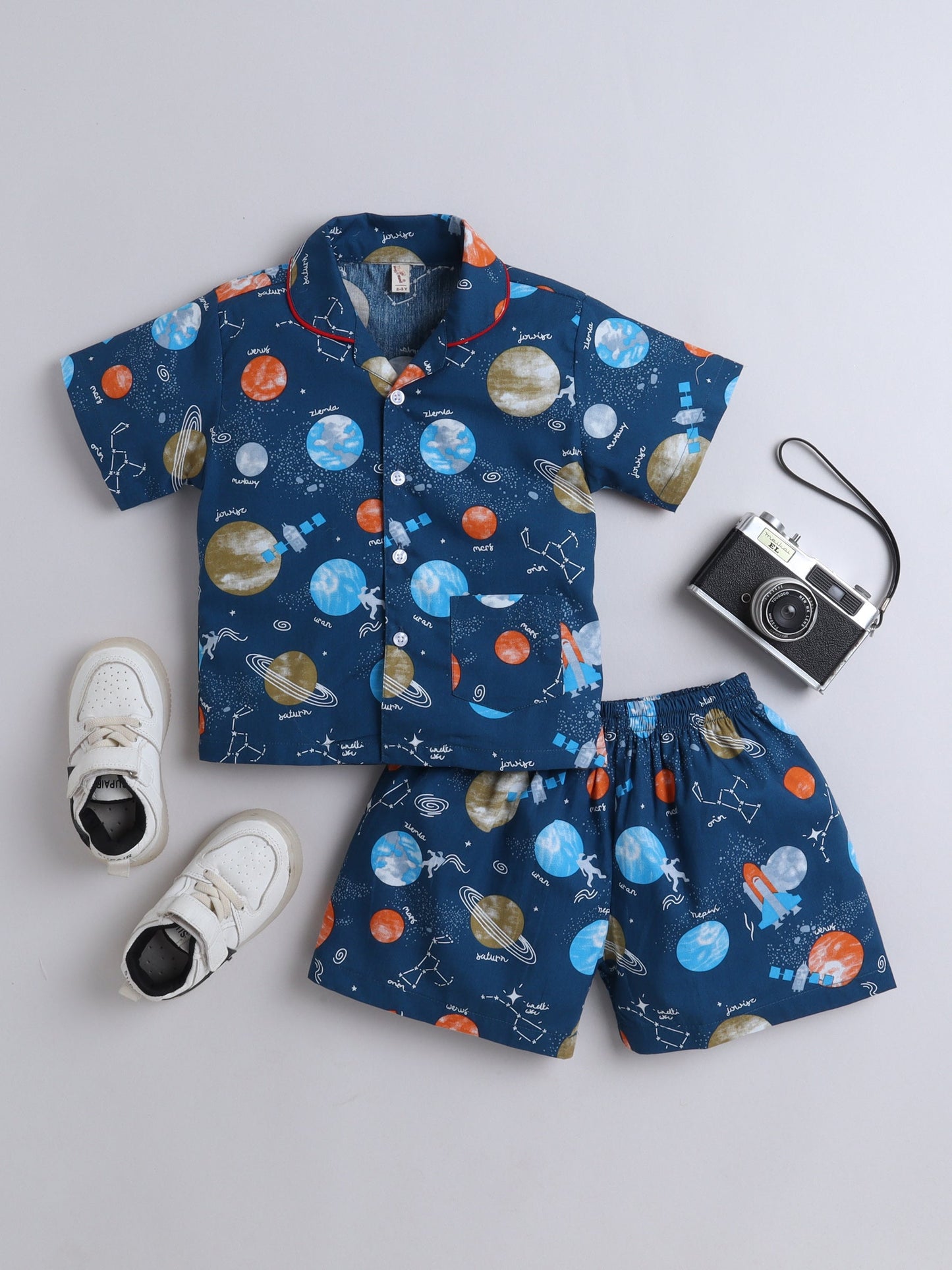 Cotton Woven Half Sleeves Coordinating Night Suit Set - Blue