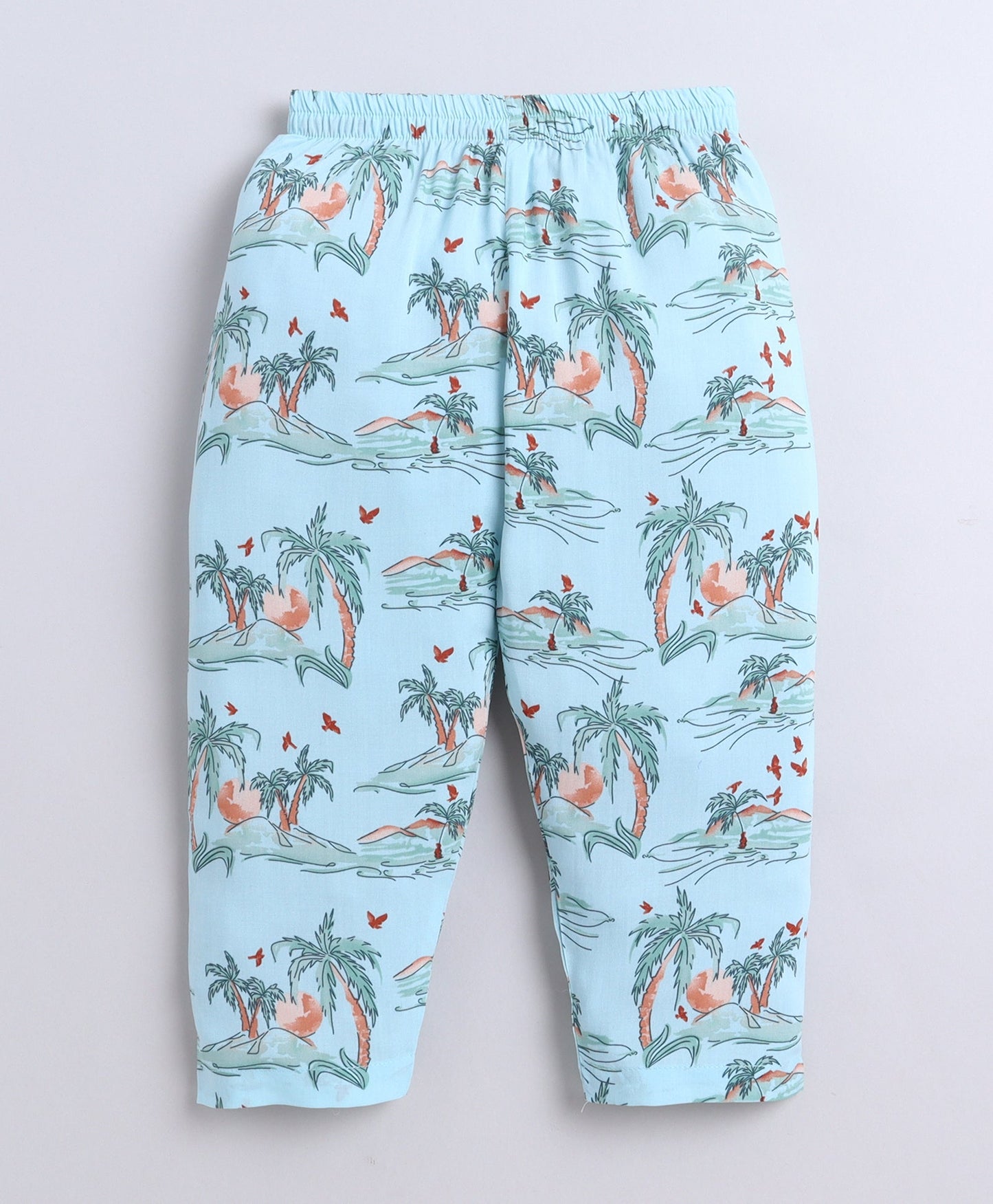 The Magic Wand Poplin Cotton Half Sleeves Beach Printed Night Suit Set- Blue