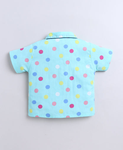 The Magic Wand Poplin Cotton Half Sleeves Polka Dot Printed Night Suit Set- Green