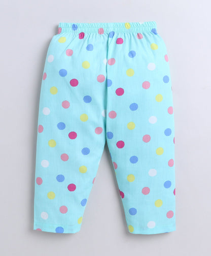 The Magic Wand Poplin Cotton Half Sleeves Polka Dot Printed Night Suit Set- Green