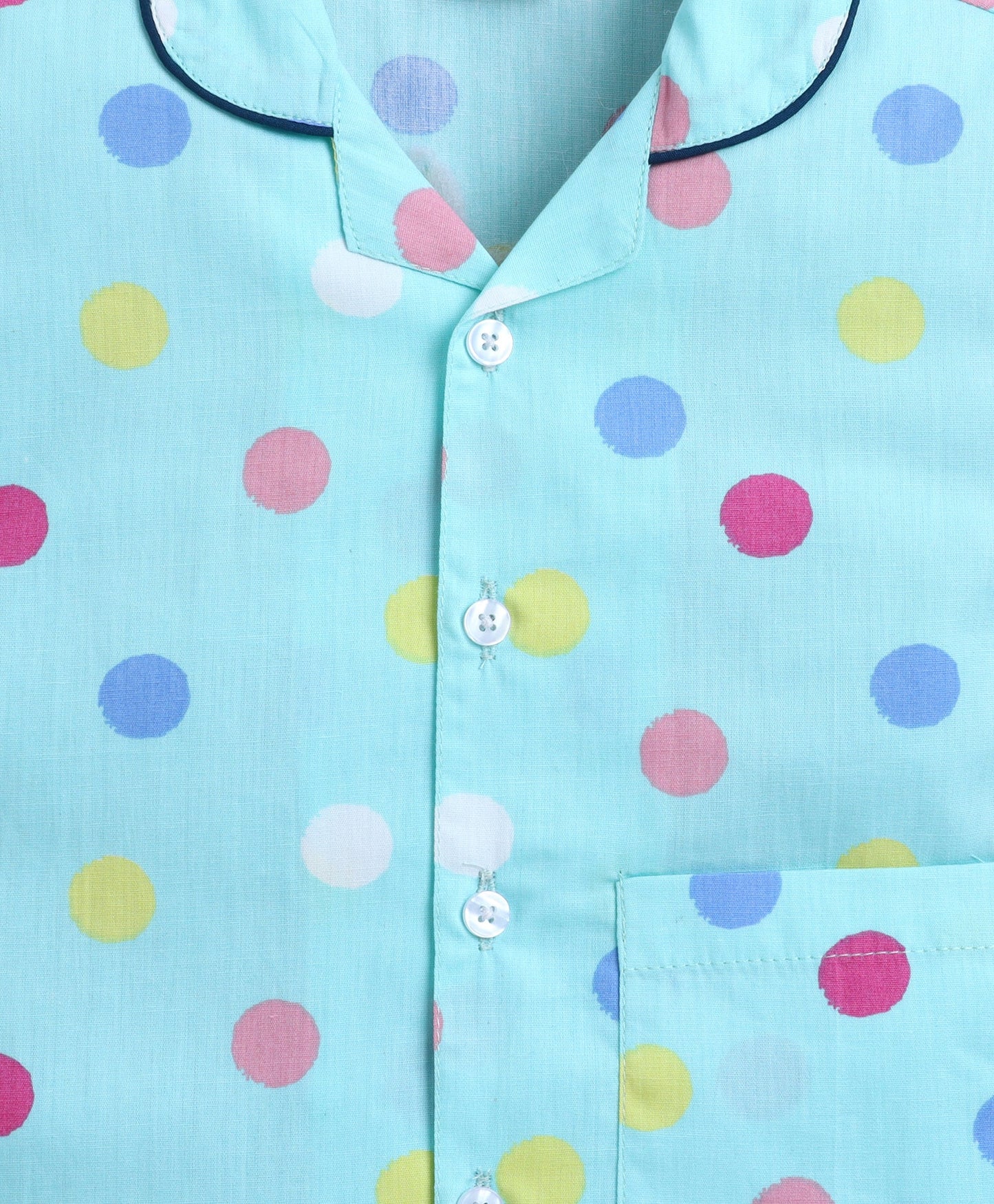 The Magic Wand Poplin Cotton Half Sleeves Polka Dot Printed Night Suit Set- Green