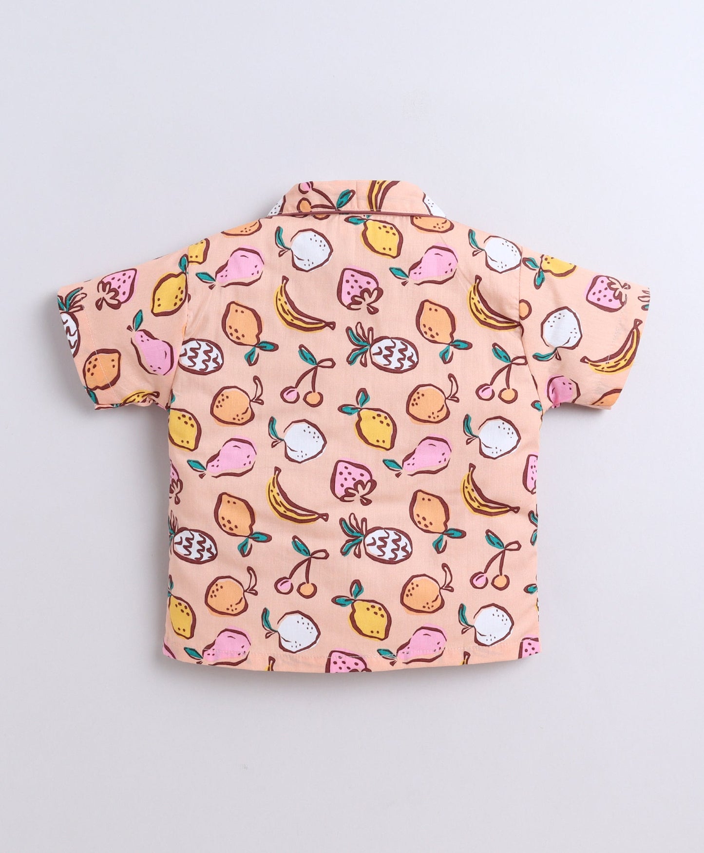 The Magic Wand Poplin Cotton Half Sleeves Fruits Printed Night Suit Set- Peach