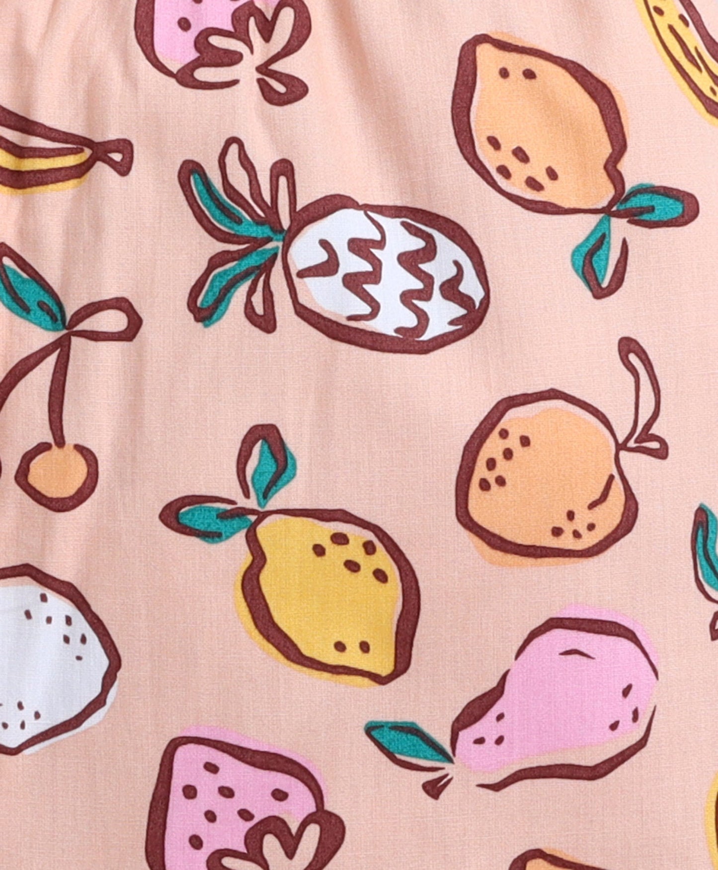 The Magic Wand Poplin Cotton Half Sleeves Fruits Printed Night Suit Set- Peach