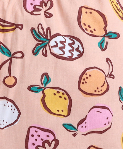 The Magic Wand Poplin Cotton Half Sleeves Fruits Printed Night Suit Set- Peach