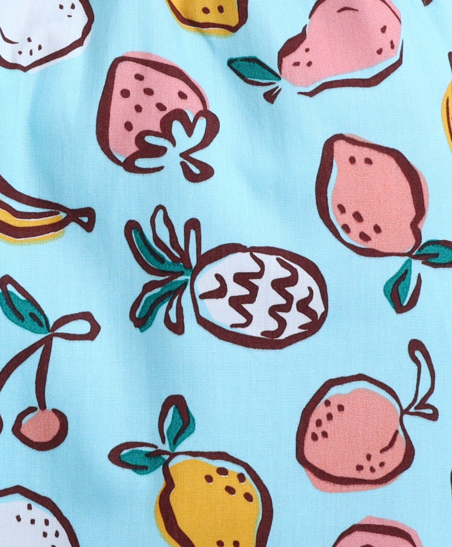 The Magic Wand Poplin Cotton Half Sleeves Fruits Printed Night Suit Set- Blue