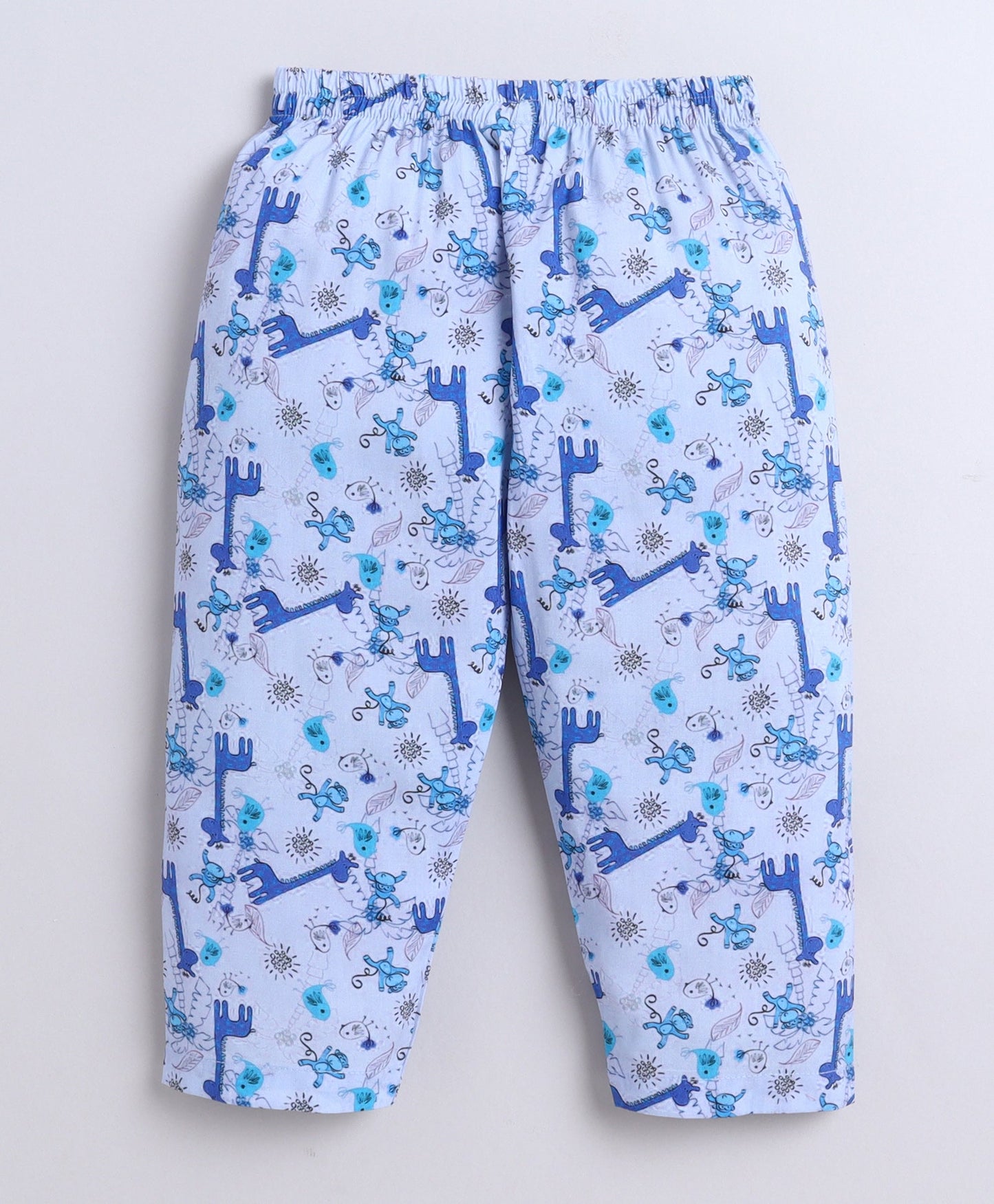 The Magic Wand Poplin Cotton Half Sleeves Animal Printed Night Suit Set- Blue