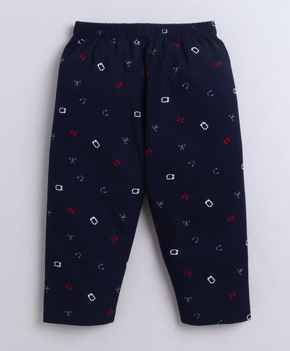 The Magic Wand Poplin Cotton Half Sleeves AII Over Printed Night Suit Set- Navy Blue