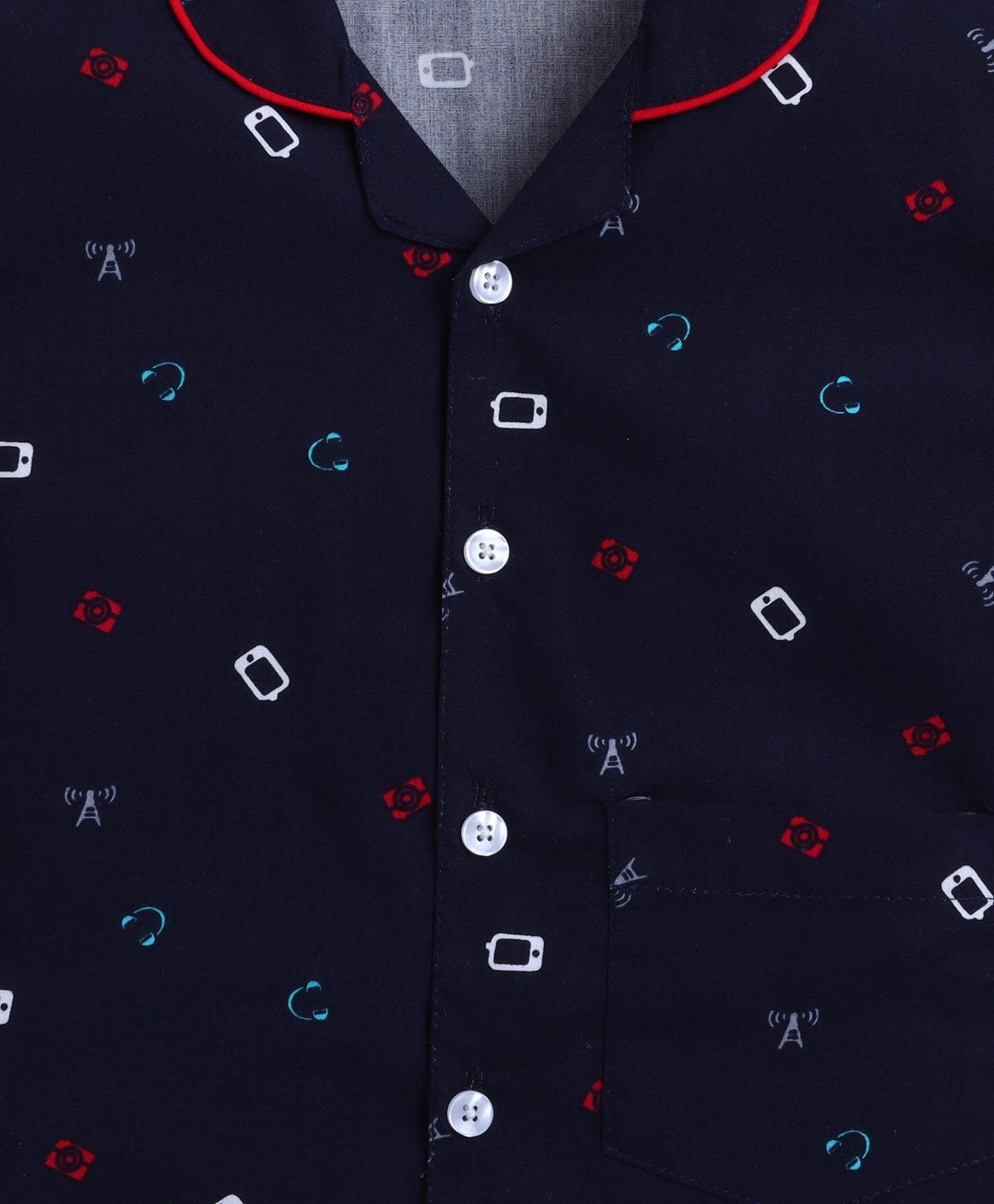 The Magic Wand Poplin Cotton Half Sleeves AII Over Printed Night Suit Set- Navy Blue