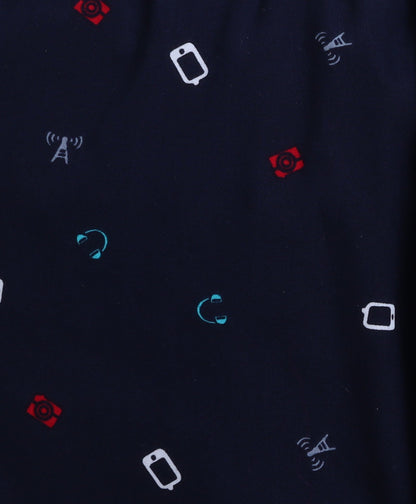 The Magic Wand Poplin Cotton Half Sleeves AII Over Printed Night Suit Set- Navy Blue