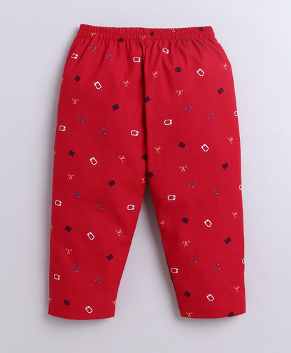 The Magic Wand Poplin Cotton Half Sleeves AII Over Printed Night Suit Set- Maroon
