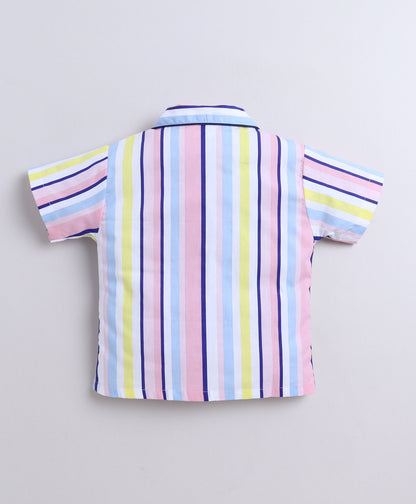 The Magic Wand Poplin Cotton Half Sleeves Stripe Printed Night Suit Set- Multi