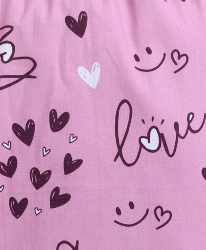 The Magic Wand Poplin Cotton Half Sleeves Heart Printed Night Suit Set- Pink