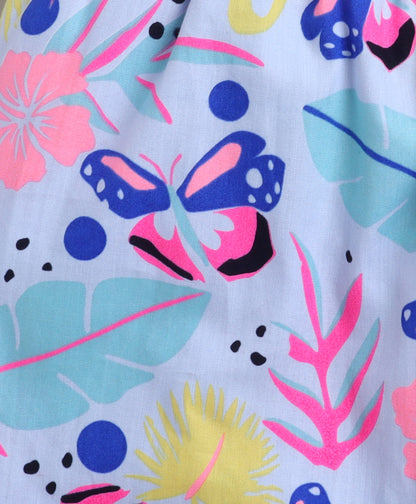 The Magic Wand WovenCotton Half Sleeves Butterfly Printed Night Suit Set- White