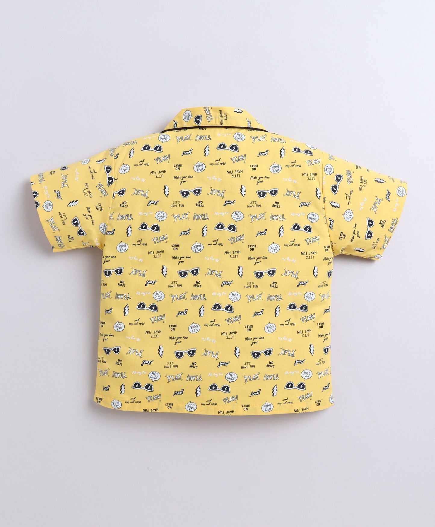 The Magic Wand Poplin Cotton Half Sleeves Sunglasses Printed Night Suit Set- Yellow