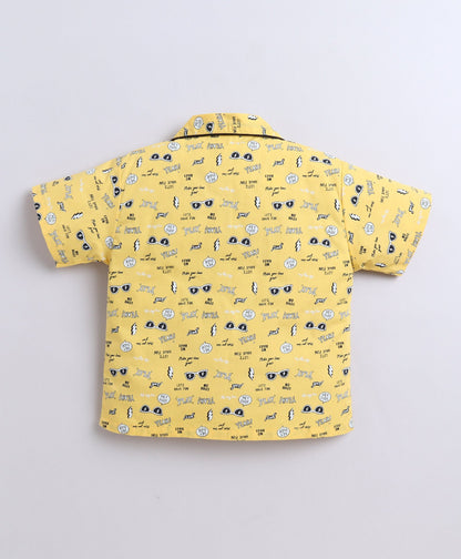 The Magic Wand Poplin Cotton Half Sleeves Sunglasses Printed Night Suit Set- Yellow