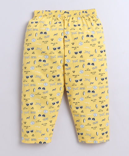 The Magic Wand Poplin Cotton Half Sleeves Sunglasses Printed Night Suit Set- Yellow