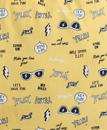 The Magic Wand Poplin Cotton Half Sleeves Sunglasses Printed Night Suit Set- Yellow