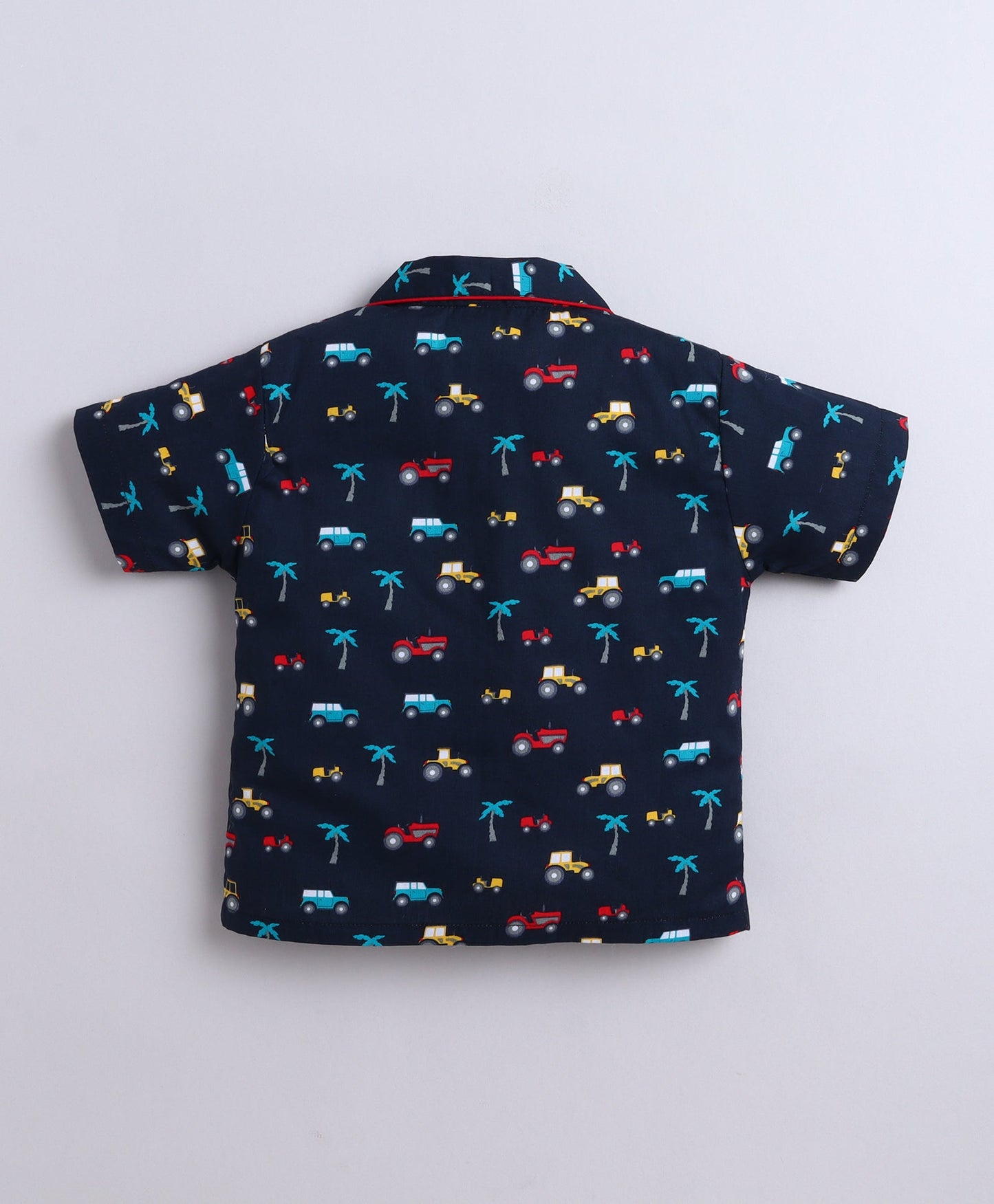 The Magic Wand Woven Rayon Half Sleeves AII Over Printed Night Suit Set- Navy Blue