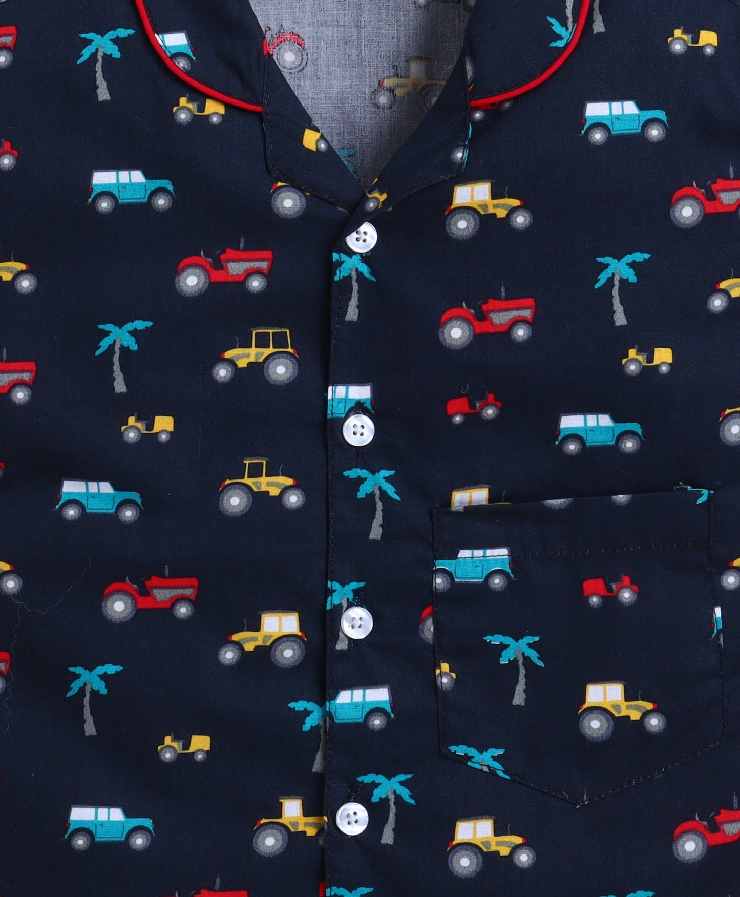 The Magic Wand Woven Rayon Half Sleeves AII Over Printed Night Suit Set- Navy Blue