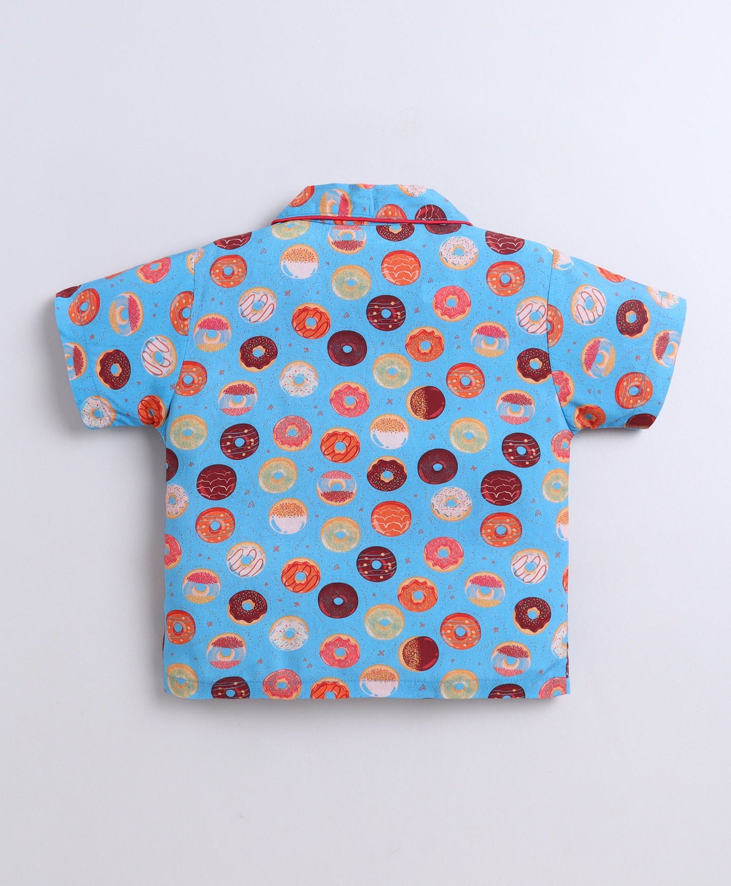 The Magic Wand Poplin Cotton Half Sleeves Donuts Printed Night Suit Set- Blue