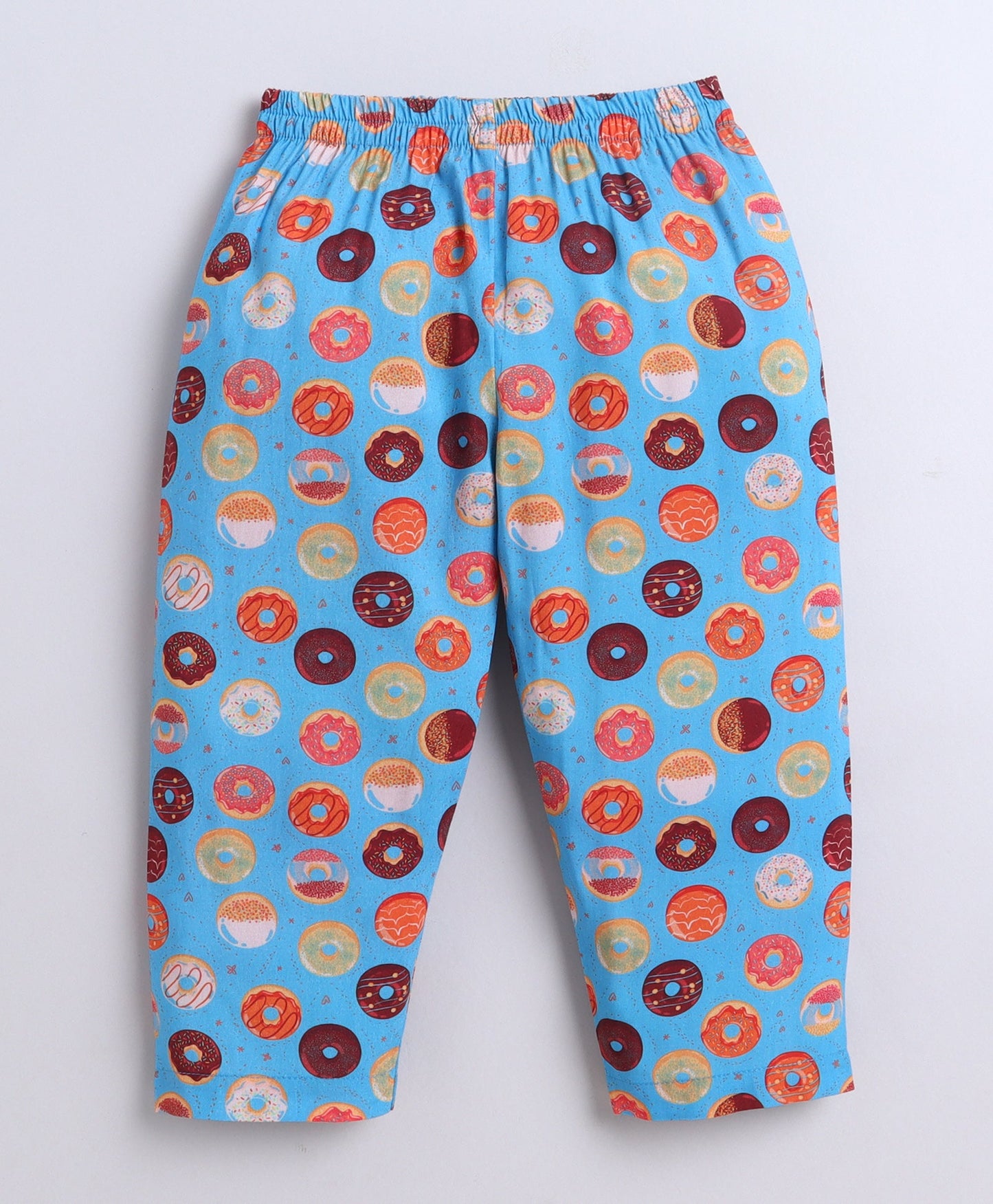 The Magic Wand Poplin Cotton Half Sleeves Donuts Printed Night Suit Set- Blue
