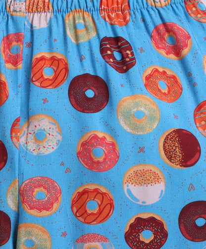 The Magic Wand Poplin Cotton Half Sleeves Donuts Printed Night Suit Set- Blue