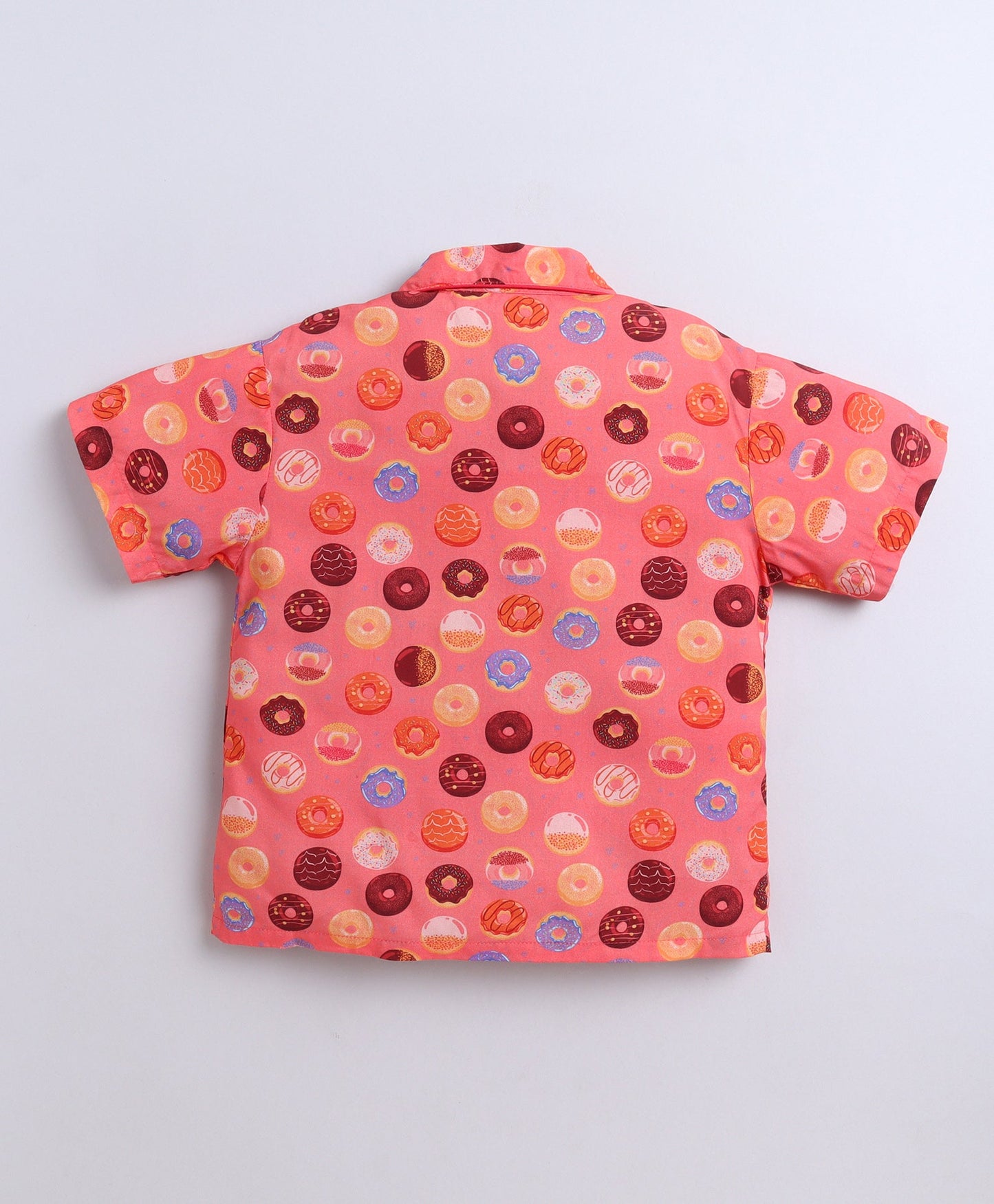 The Magic Wand Poplin Cotton Half Sleeves Donuts Printed Night Suit Set- Orange