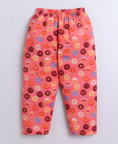 The Magic Wand Poplin Cotton Half Sleeves Donuts Printed Night Suit Set- Orange