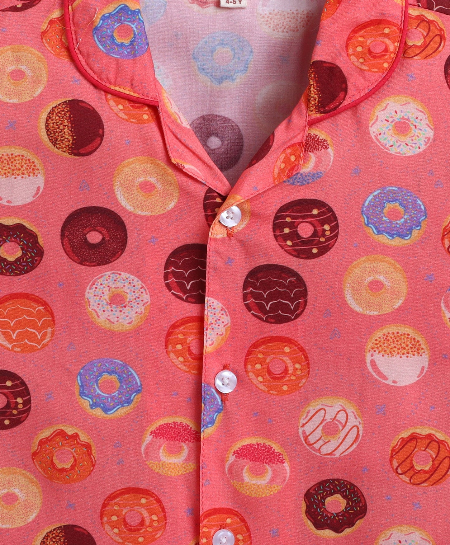 The Magic Wand Poplin Cotton Half Sleeves Donuts Printed Night Suit Set- Orange