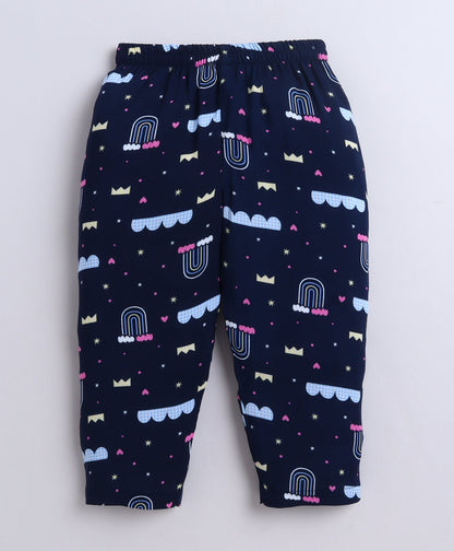 Poplin Cotton Half Sleeves AII Over Printed Night Suit Set - Navy Blue