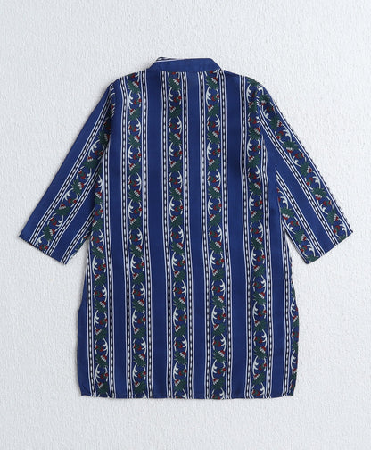 The Magic Wand Woven Digital Printed Full Sleeves Kurta and Pyjama Set- Navy Blue