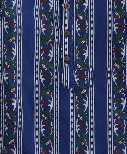 The Magic Wand Woven Digital Printed Full Sleeves Kurta and Pyjama Set- Navy Blue