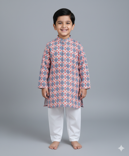 Woven Full Sleeves Ikat Digital Printed Kurta & Pyjama Set - Multi