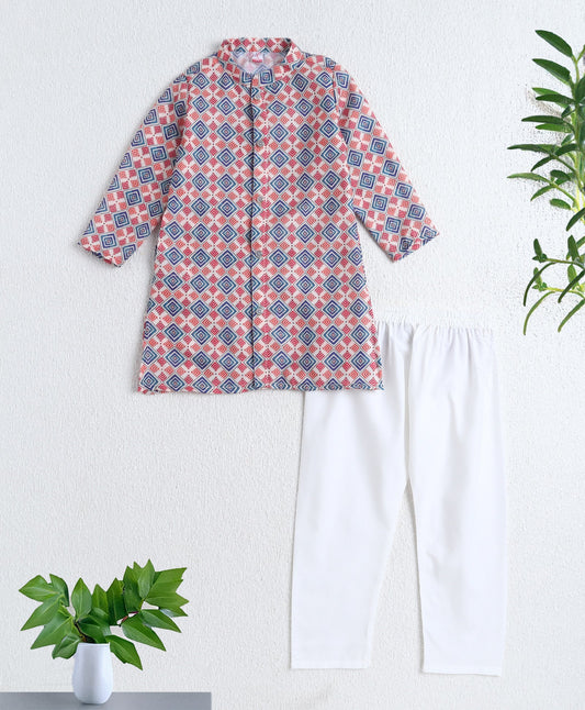 The Magic Wand Woven Full Sleeves Ikat Digital Printed Kurta & Pyjama Set- Multi
