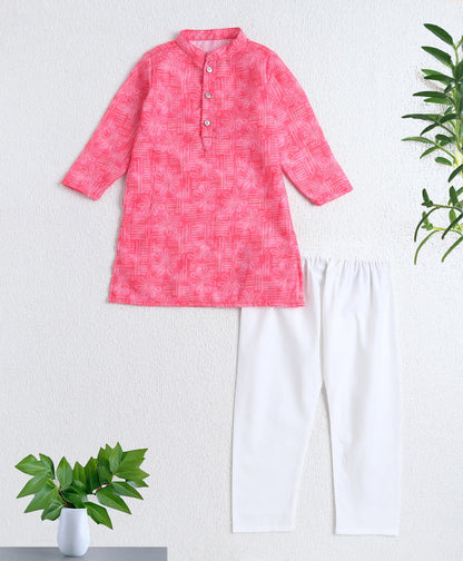 The Magic Wand Woven Full Sleeves Digital Printed Kurta & Pyjama Set- Pink
