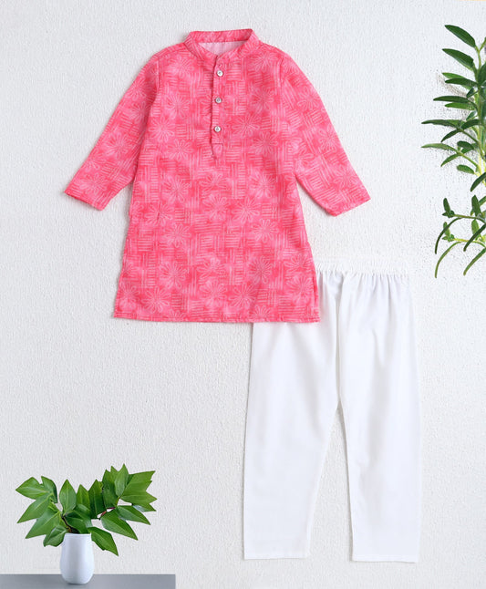 The Magic Wand Woven Full Sleeves Digital Printed Kurta & Pyjama Set- Pink