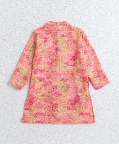 The Magic Wand Woven Full Sleeves Abstract Digital Printed Kurta & Pyjama Set- Peach