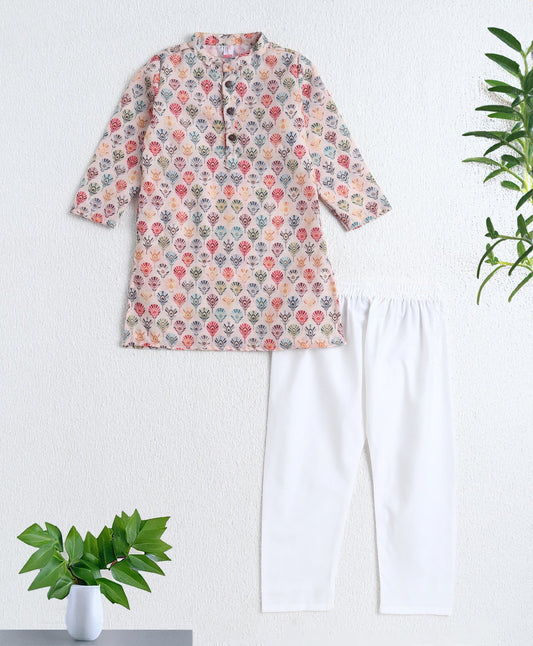 The Magic Wand Woven Full Sleeves Digital Printed Kurta & Pyjama Set-Fawn