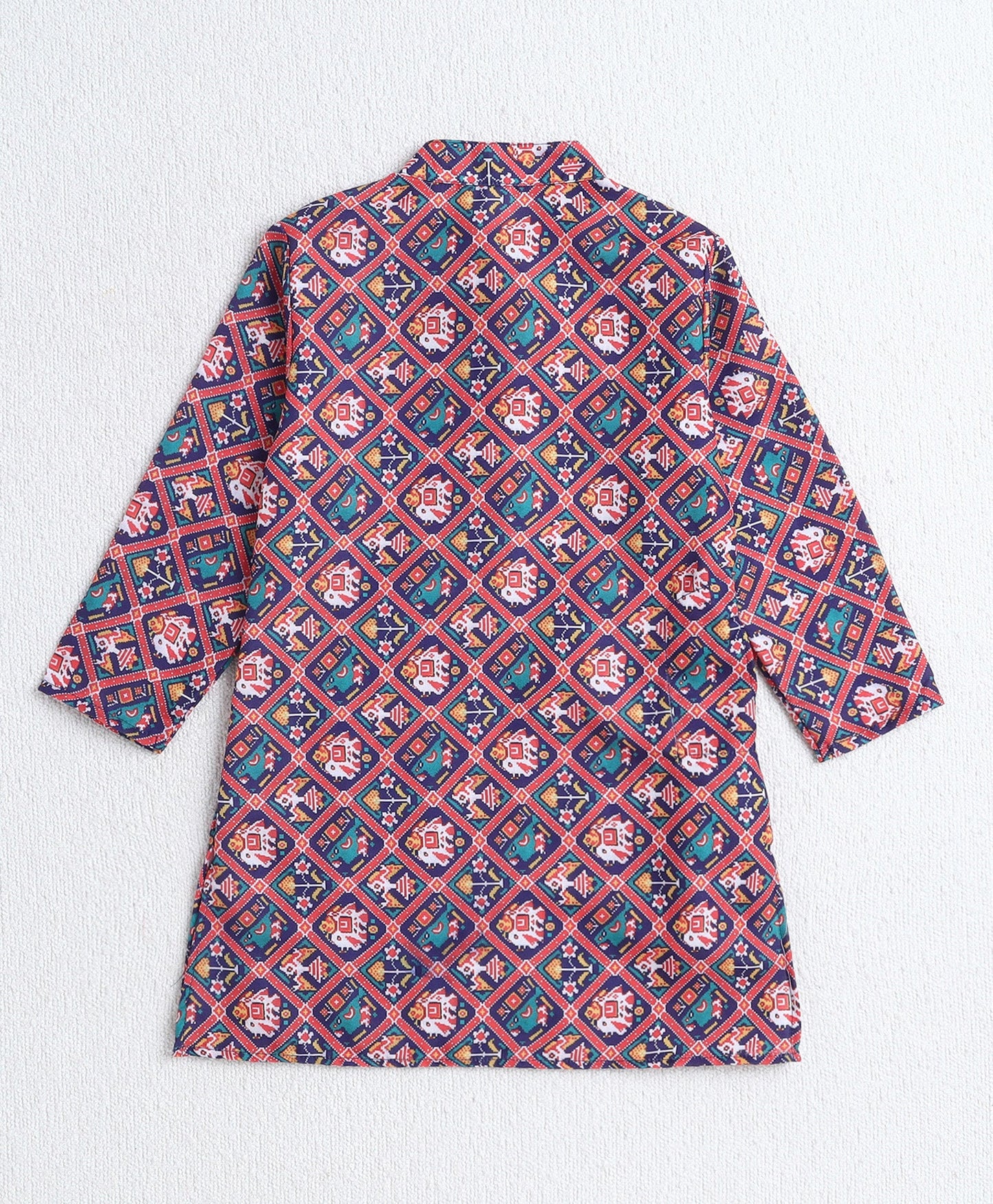 Woven Full Sleeves  Digital Printed Kurta and Pyjama Set with Jacket - Navy Blue