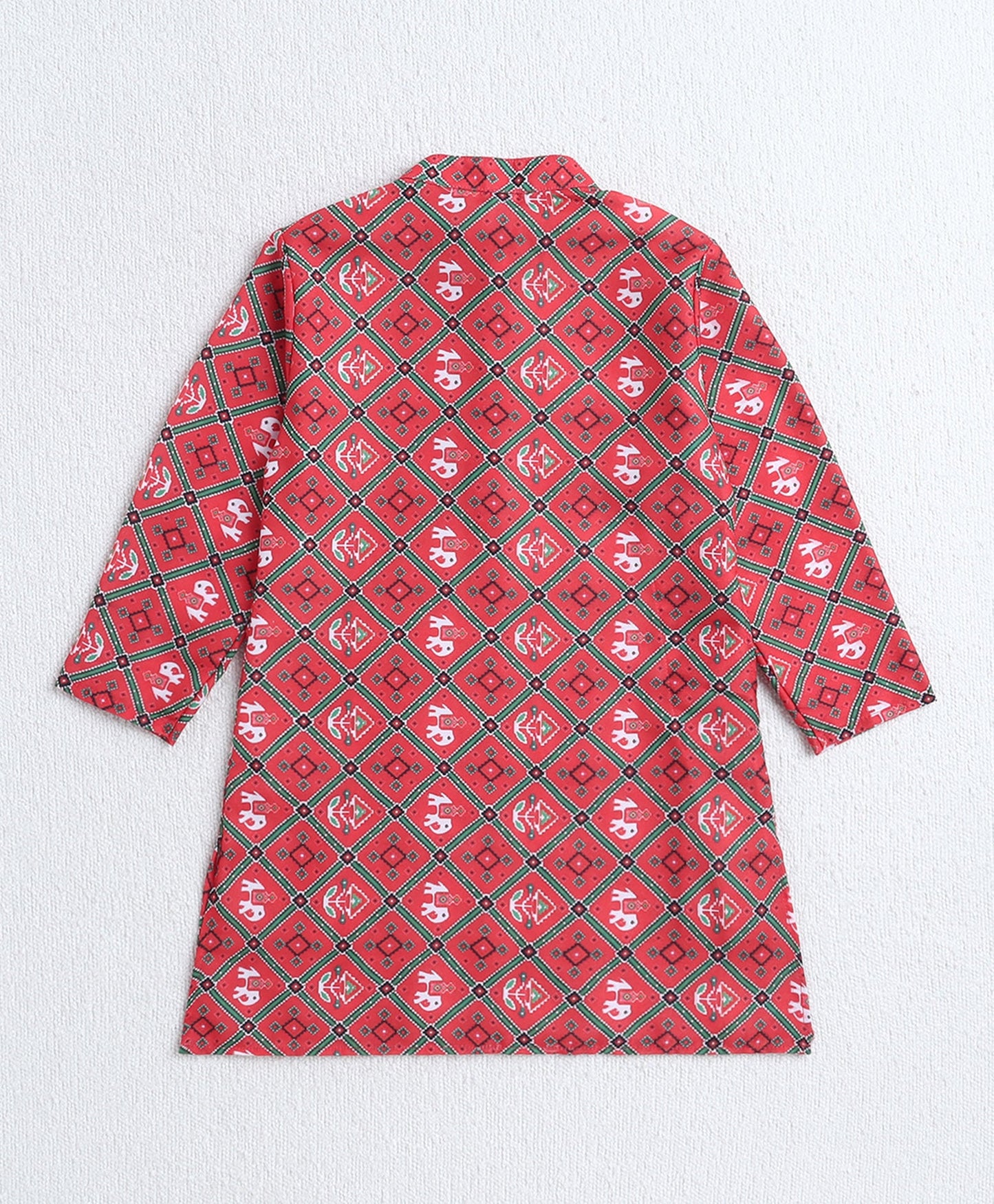Woven Full Sleeves  Digital Printed Kurta and Pyjama Set - Red
