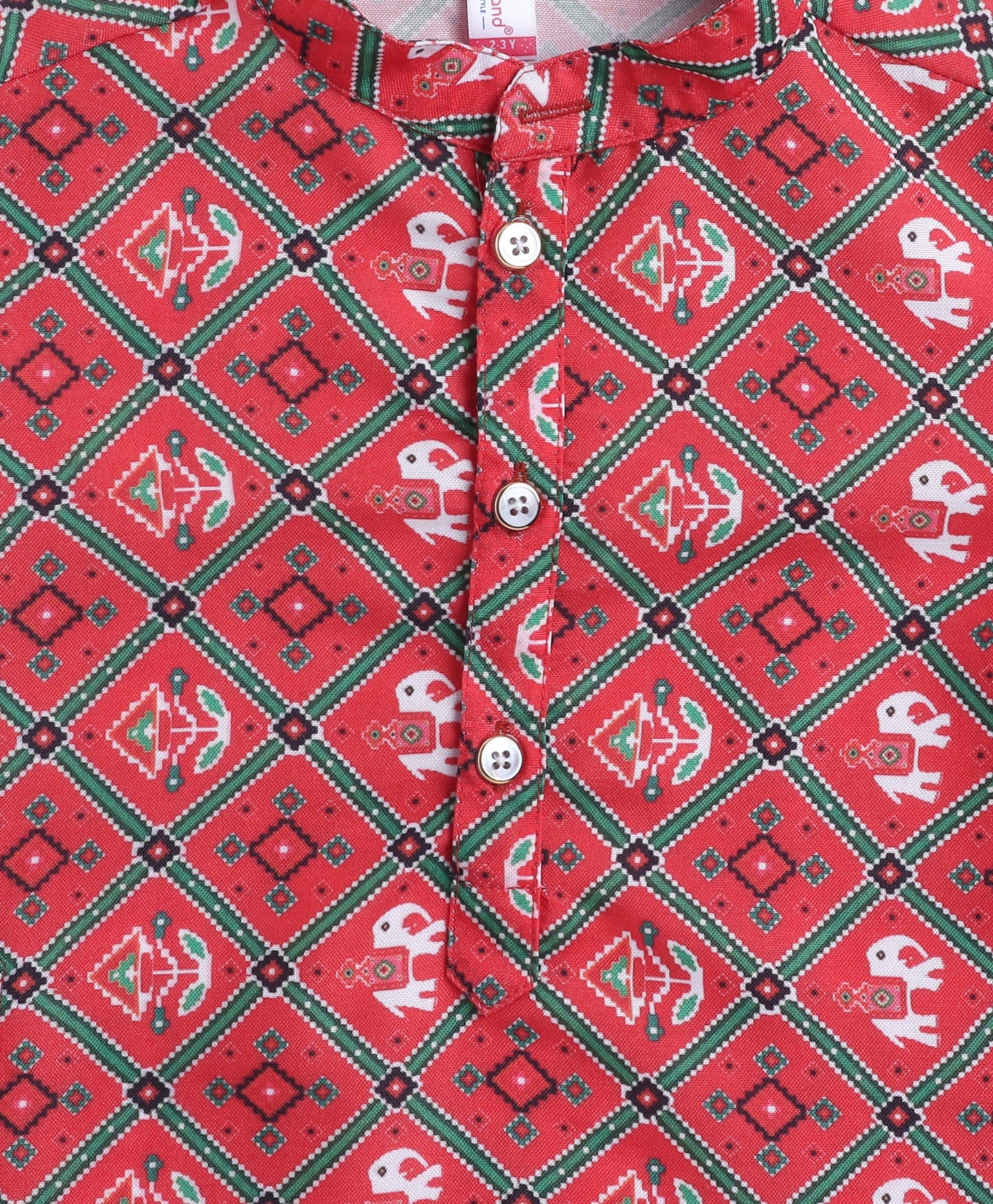 Woven Full Sleeves  Digital Printed Kurta and Pyjama Set - Red
