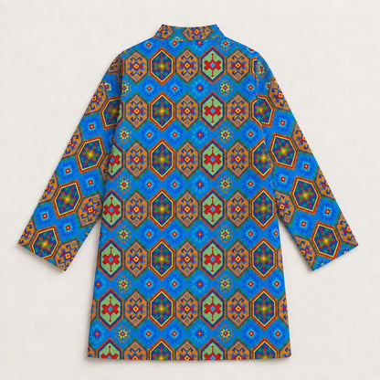 The Magic Wand Woven Full Sleeves Geometric Ethnic Printed Kurta And Pyjama Set - Blue