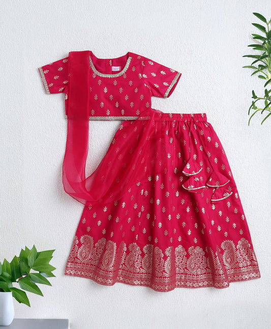 The Magic Wand Jacquard Half Sleeves Choli and Lehenga Set with Dupatta - Fuchsia