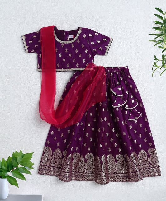 The Magic Wand Jacquard Half Sleeves Choli and Lehenga Set with Dupatta - Purple