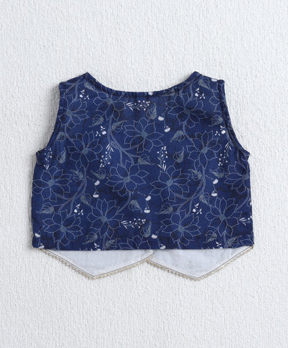 The Magic Wand Woven Sleeveless Digital Floral Printed Top with Patch Pocket Pant Set- Navy Blue