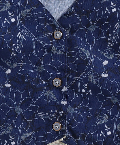 The Magic Wand Woven Sleeveless Digital Floral Printed Top with Patch Pocket Pant Set- Navy Blue